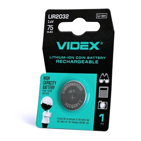 Акумулятор літієвий Videx LIR2032 1шт BLISTER CARD (📌 02189s |Б2Я80) фото