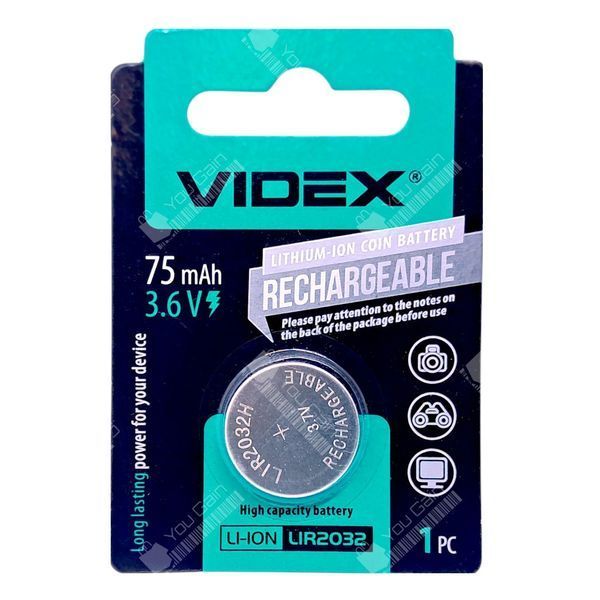 Акумулятор літієвий Videx LIR2032 1шт BLISTER CARD (📌 02189s |Б2Я80) фото