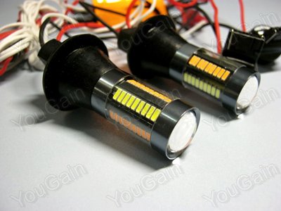 Лампа світлодіодна P21WY цоколь T20 з функцією ДХО, додаткове світло заднього ходу (чорний корпус, SMD4014) 0231 H. фото