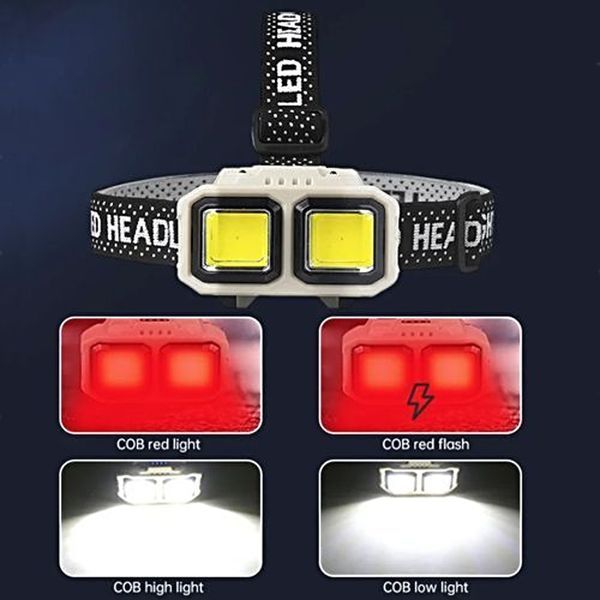 Фонарь налобный HX‐816S 2xCOB (white+red), датчик движения, Li-Ion аккумулятор, ЗУ Type-C (📌 02254s | Б2П26) фото