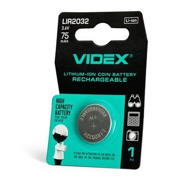 Акумулятор літієвий Videx LIR2032 1шт BLISTER CARD (📌 4820246483186) фото