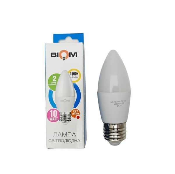 Светодиодная лампа Biom BT-706 C37 10W E27 4500К матовая