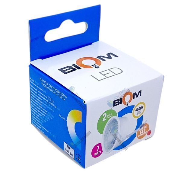 Світлодіодна лампа BIOM MR16 модульного типу (безцокольна) 7 Вт 4500К. Лінза 60&deg;