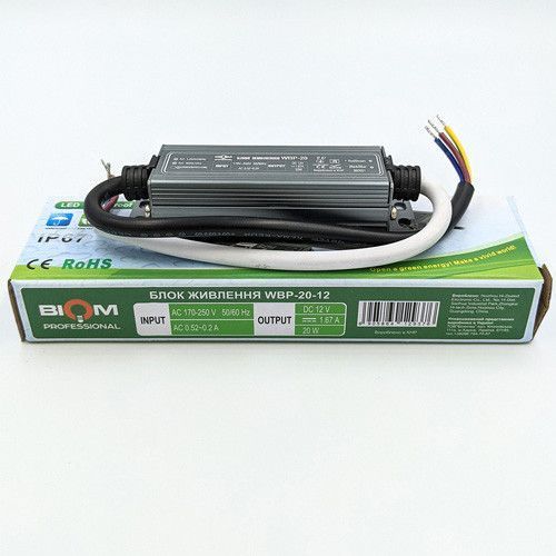 Блок живлення BIOM Professional DC12 20W WBP-20-12 1,7А герметичный (📌 00-00021213-BIOM[2783]) фото