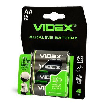 Батарейка лужна VIDEX Alkaline LR6 AA блістер 4 штуки (📌 01446s | Б2Я79) фото