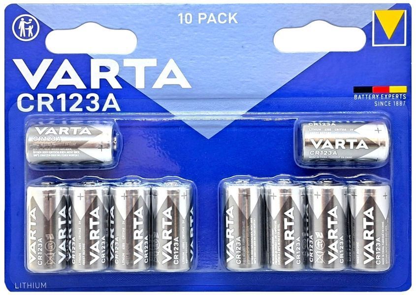 Батарейка литиевая VARTA CR123A (3V). Блистерная упаковка 10 штук (📌 02043s | 1234 Б2Я19) фото