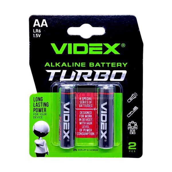 Батарейки щелочные для мощных устройств Videx Alkaline LR6/AA Turbo блистер 2 штуки (📌 01956s | 0929 Б2Я79) фото