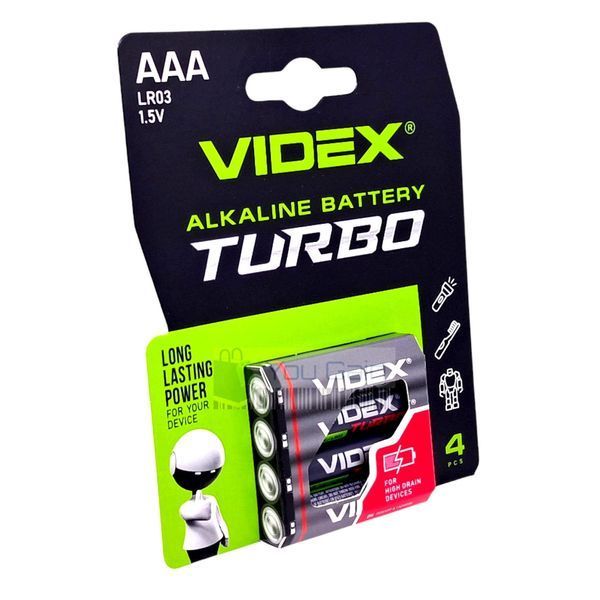 Батарейки щелочные для мощных устройств Videx Alkaline LR03/AAA Turbo блистер 4 штуки (📌 01857s | 0829 Б2Я15) фото