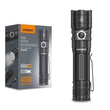 Портативний світлодіодний ліхтарик (+акумулятор 4000мАг) VIDEX VLF-A406 4000Lm 6500K (📌 02302s |) фото