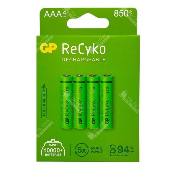 Акумулятори GP ReCyko 850 мАг NiMH AAA (HR03) (пакування 4 штуки)