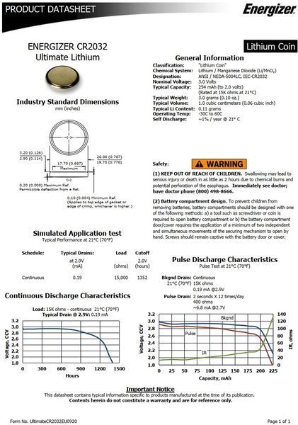 Батарея литиевая CR2032 Energizer Ultimate Lithium &trade; для экстремальных условий (2 батарейки упаковка) (📌 01380s |1236) фото